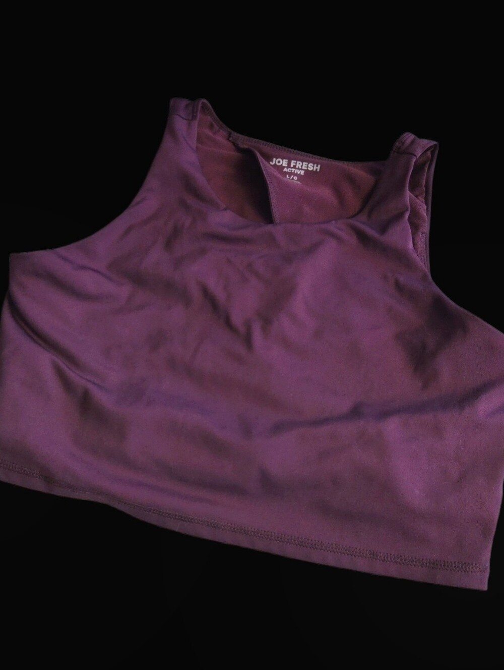 Joe Fresh Active Deep Plum Racerback Crop Top, Size Lg. US.